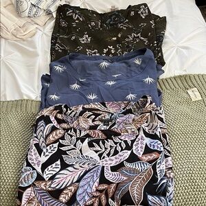 Ann Taylor Floral and Leaf Print Blouses - Black, Blue, Green